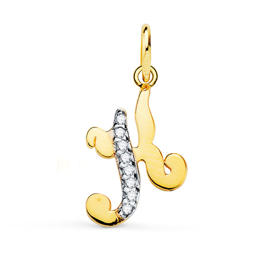 18K COLGANTE ORO BICOLOR LETRA K CIRCONITA 15 X 10 MM