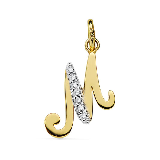 18K COLGANTE ORO BICOLOR LETRA M CIRCONITA 17X12 MM