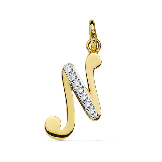 Colgante Bicolor Letra N Circonita 13 x 10 mm 18K