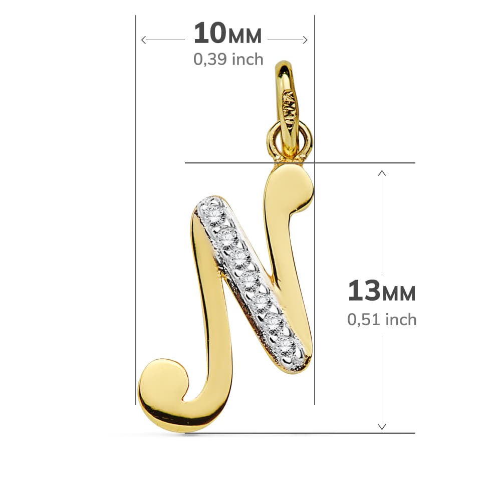 18K COLGANTE ORO BICOLOR LETRA N CIRCONITA 13X10 MM