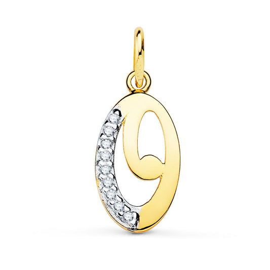 Colgante Bicolor Inicial Letra "o" Circonita 15 x 9 mm 18K