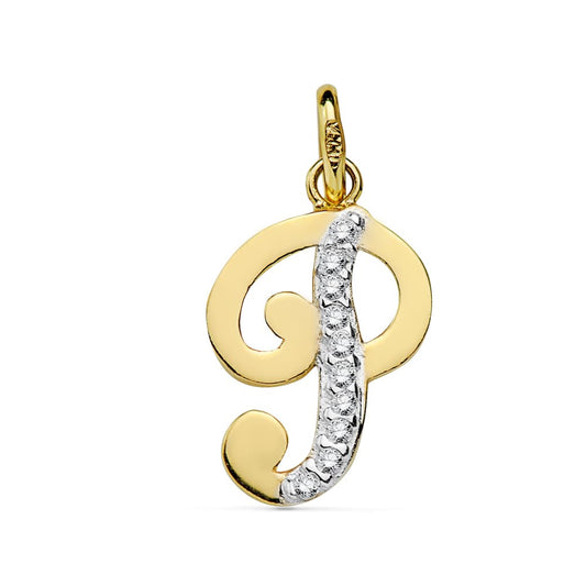 Colgante Bicolor Letra P Circonita 16 x 10 mm 18K