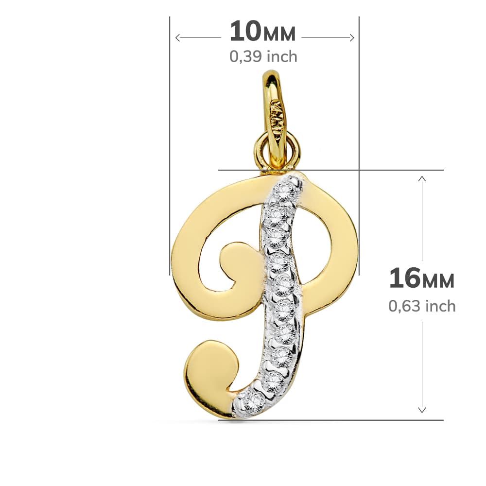 18K COLGANTE ORO BICOLOR LETRA P CIRCONITA 16X10 MM