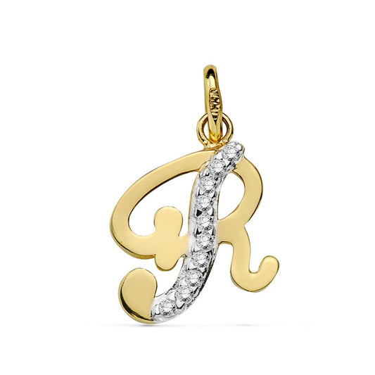 Colgante Bicolor Letra R Circonita 15 x 11 mm 18K