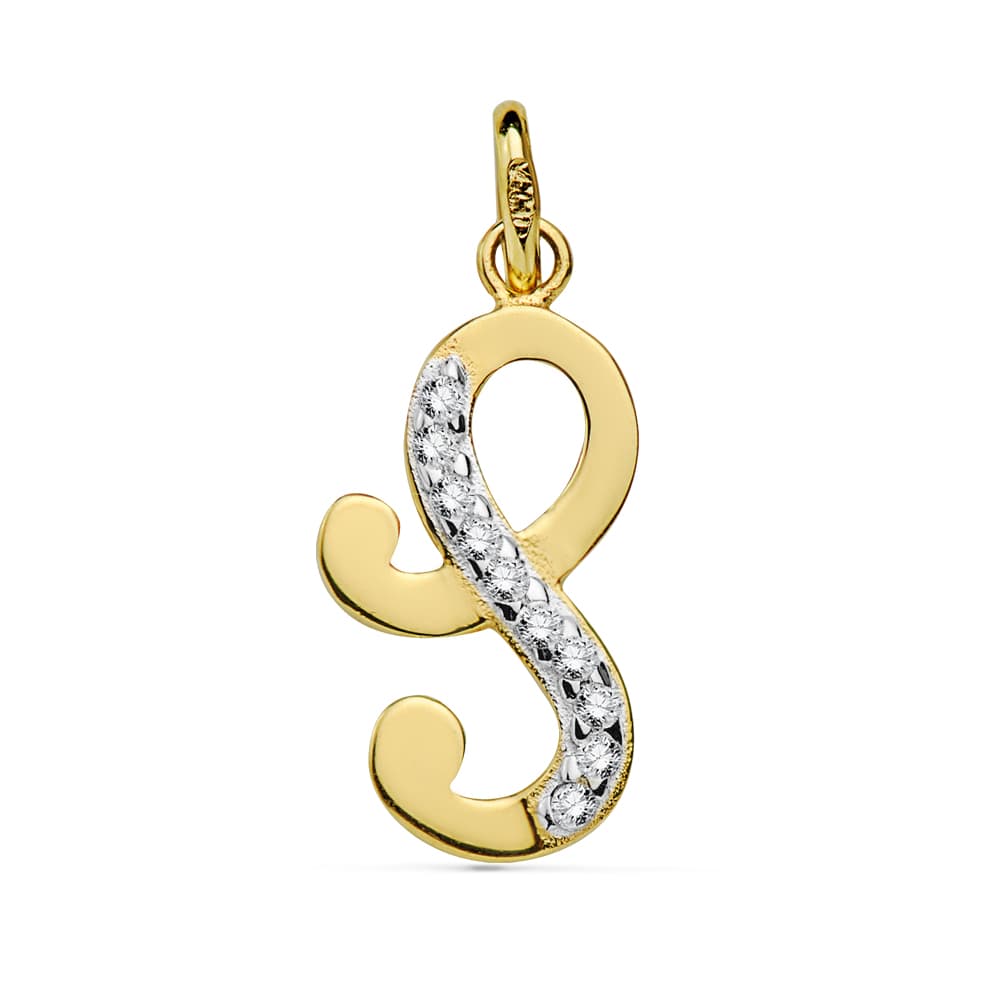 18K COLGANTE ORO BICOLOR LETRA S CIRCONITA 17X9 MM