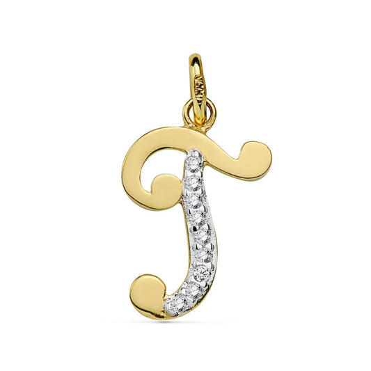 Colgante Bicolor Letra T Circonita 17 x 11 mm 18K