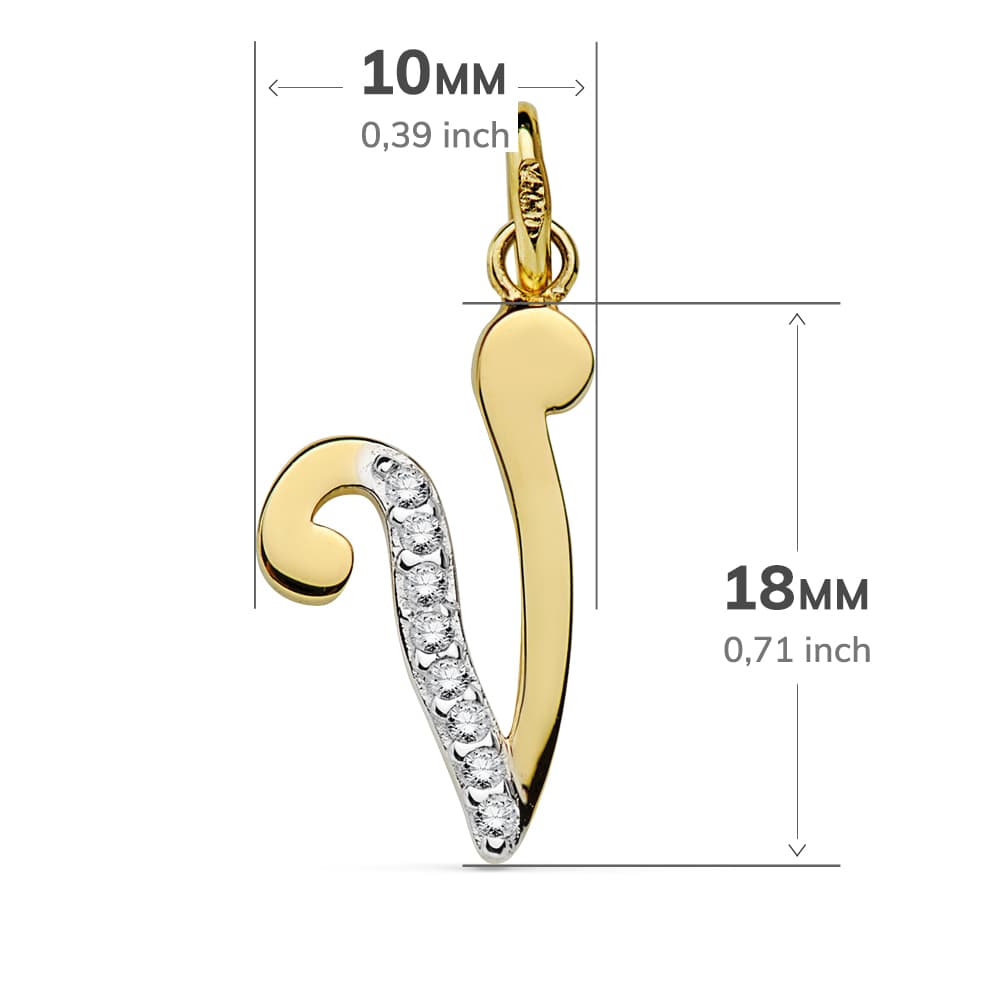 18K COLGANTE ORO BICOLOR LETRA V CIRCONITA 18X10 MM