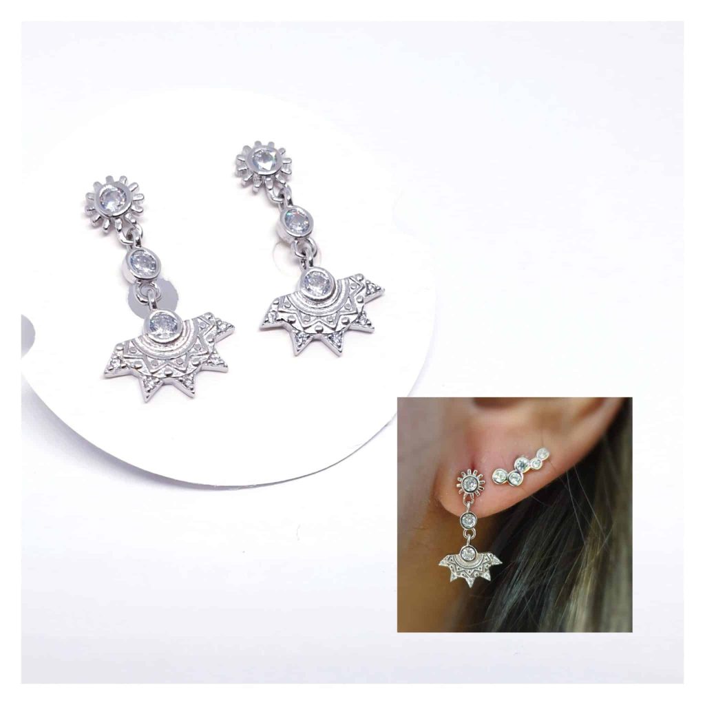 Pendiente bohemian blanco de plata de ley