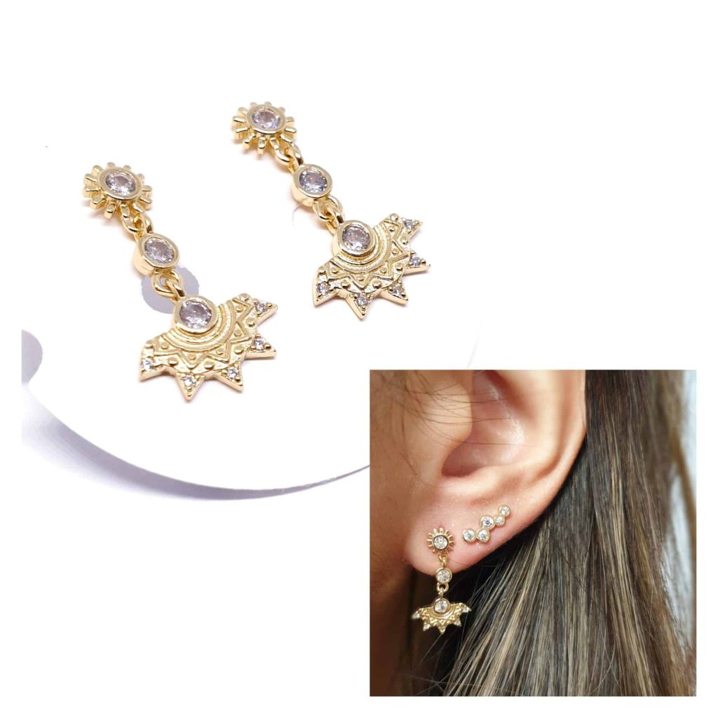 Pendiente bohemian blanco oro de 14 quilates