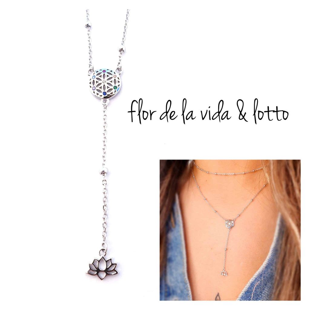 Colla «Y» flor de la vida y flor de lotto de plata de ley