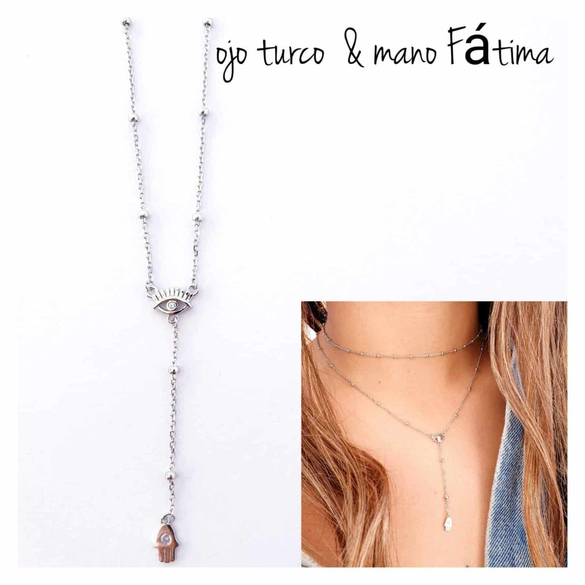 Collar «Y» ojo y mano protección de plata de ley - vista adicional
