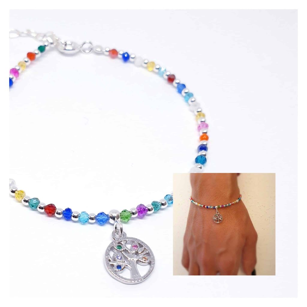 Pulsera árbol de la vida colorfull de plata de ley