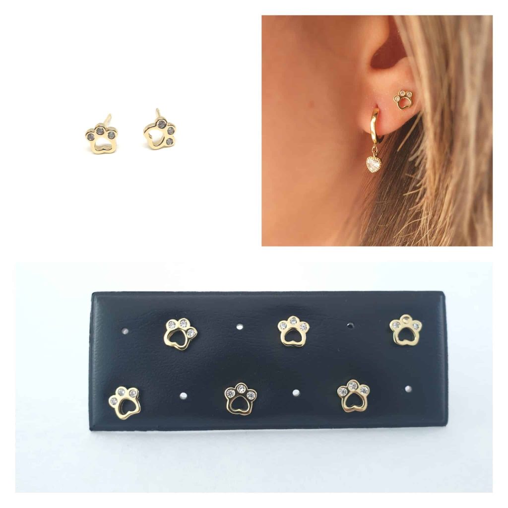 Pendientes huella mascota oro de 14 quilates