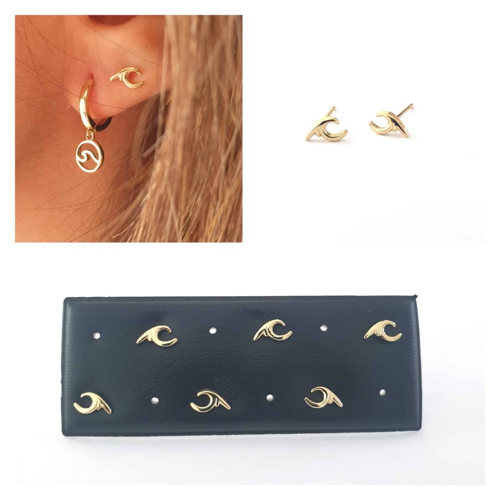 Pendientes olas oro de plata de ley