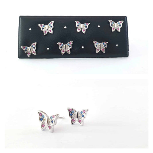 Pendientes mariposa multicolor de plata de ley - Joyería Zafir