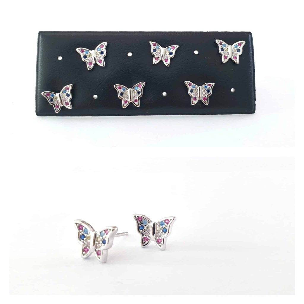 Pendientes mariposa multicolor de plata de ley - Joyería Zafir
