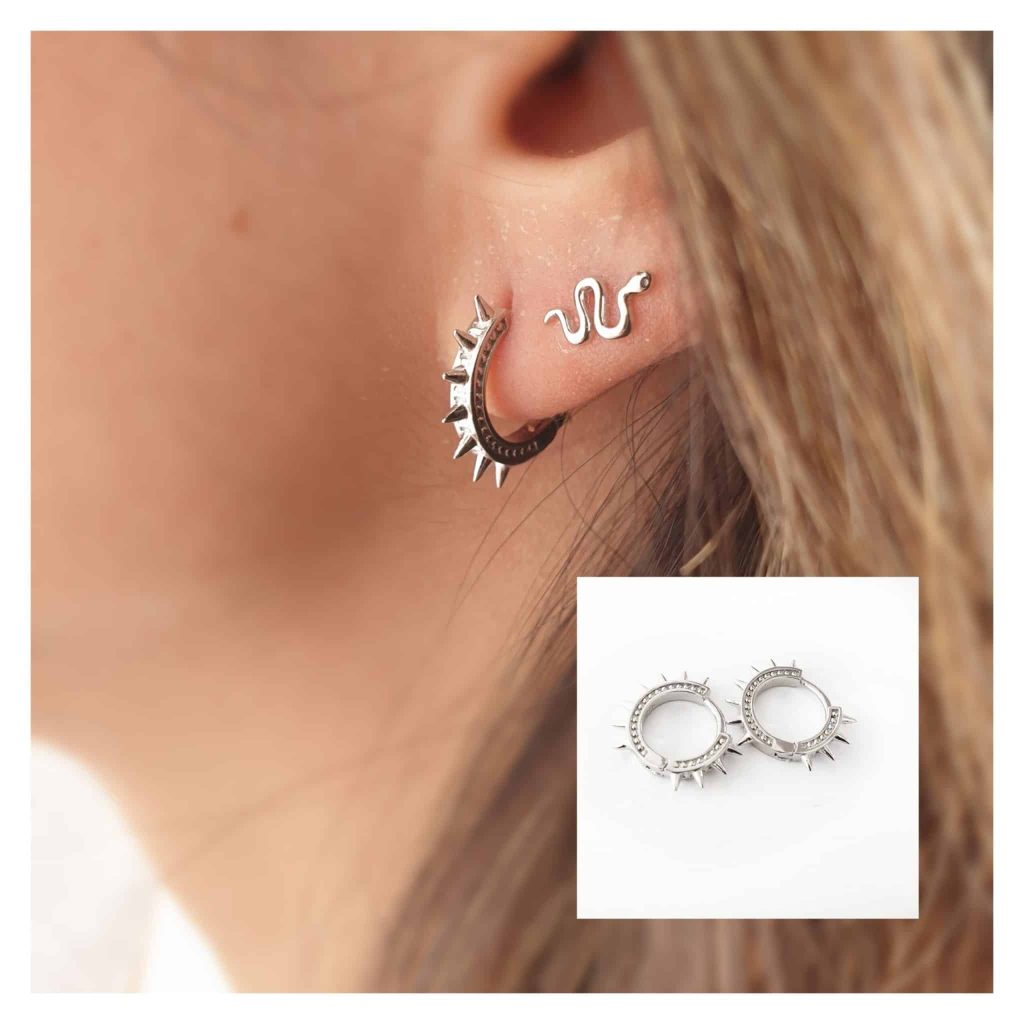 Pendientes punk de plata de ley