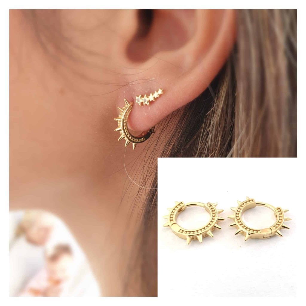 Pendientes punk oro de 14 quilates