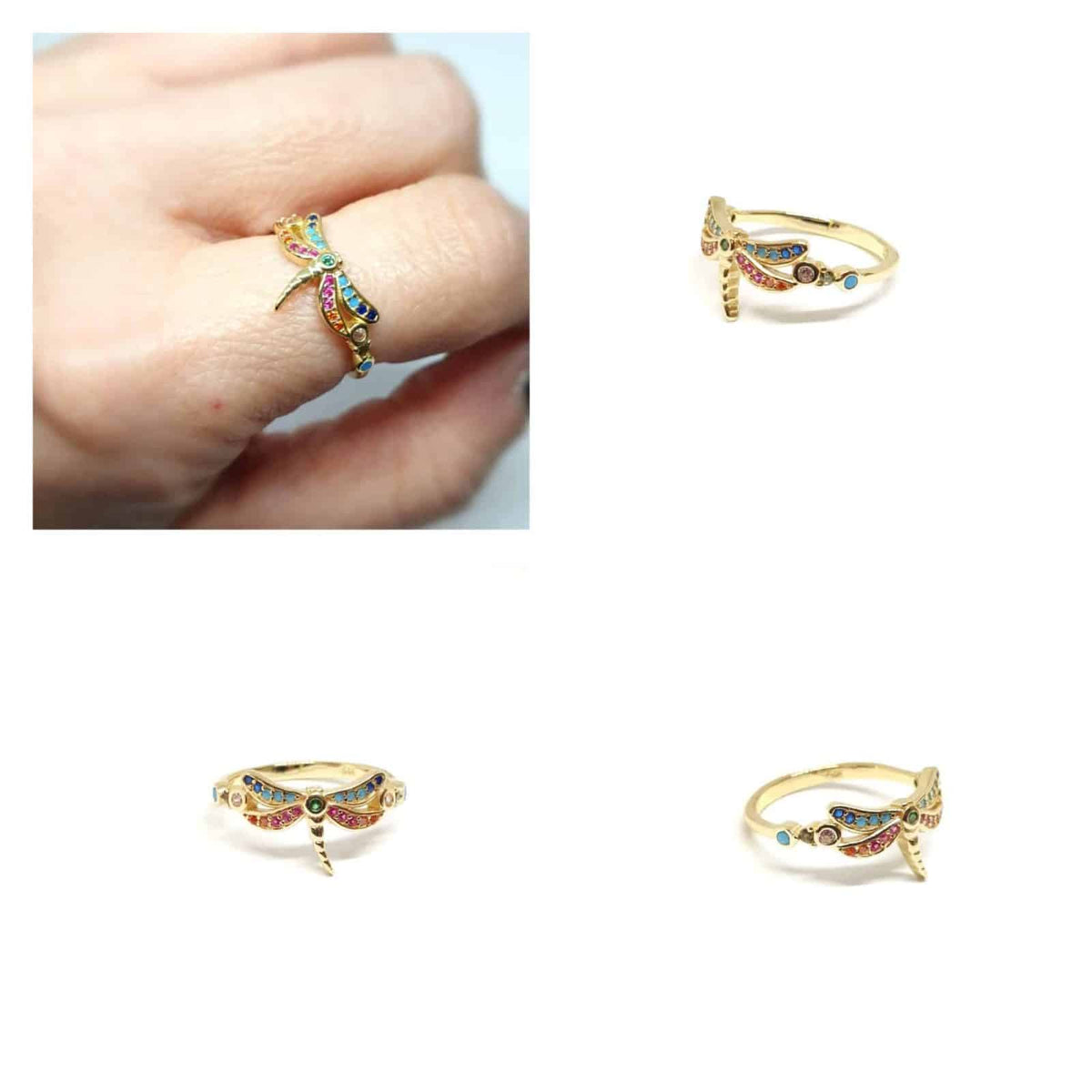 Anillo libélula oro multicolor de plata de ley con baño de oro de 14 quilates - vista adicional