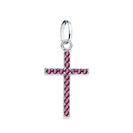 18K CRUZ ORO BLANCO CON CIRCONITA AMATISTAS. 16X10 MM