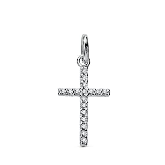 18K CRUZ ORO BLANCO CON CIRCONITAS. MEDIDA: 18 X 10 MM