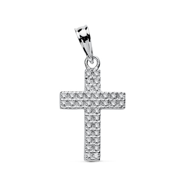 18K CRUZ CIRCONITA ORO BLANCO 20X12 MM