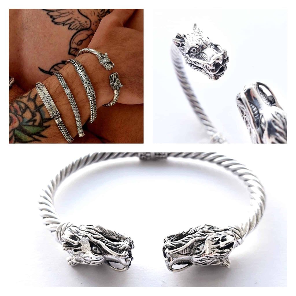 Pulsera hombre Dragons de plata de ley