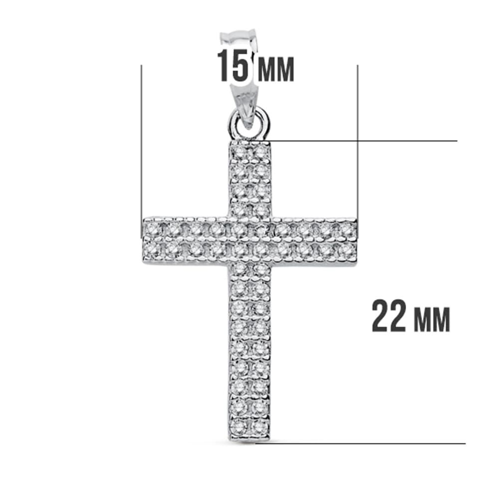 18K CRUZ ORO BLANCO CIRCONITA 24X15 MM