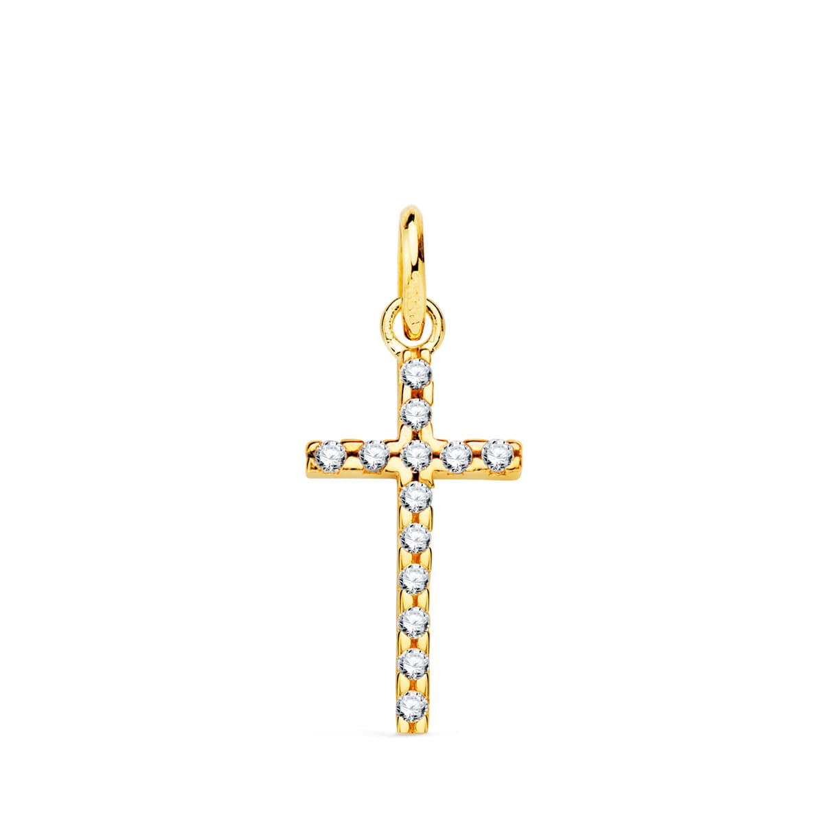 18K CRUZ ORO AMARILLO CIRCONITA 16X9 MM