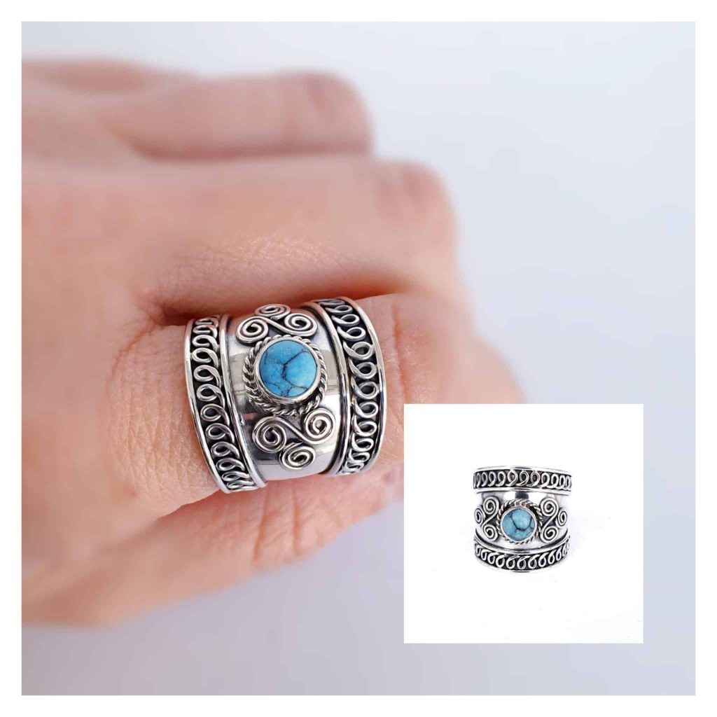 Anillo bali turquesa de plata de ley