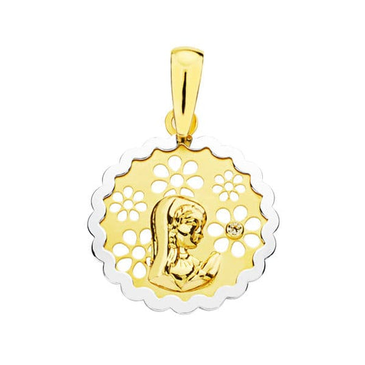18K MEDALLA ORO BICOLOR VIRGEN NIÑA CIRCONITA 15 MM