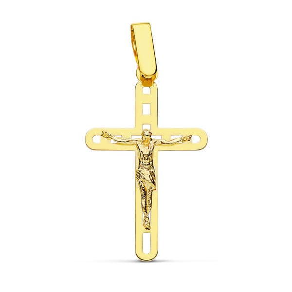 18K CRUZ ORO AMARILLO CON CRISTO CALADA 26X16 MM