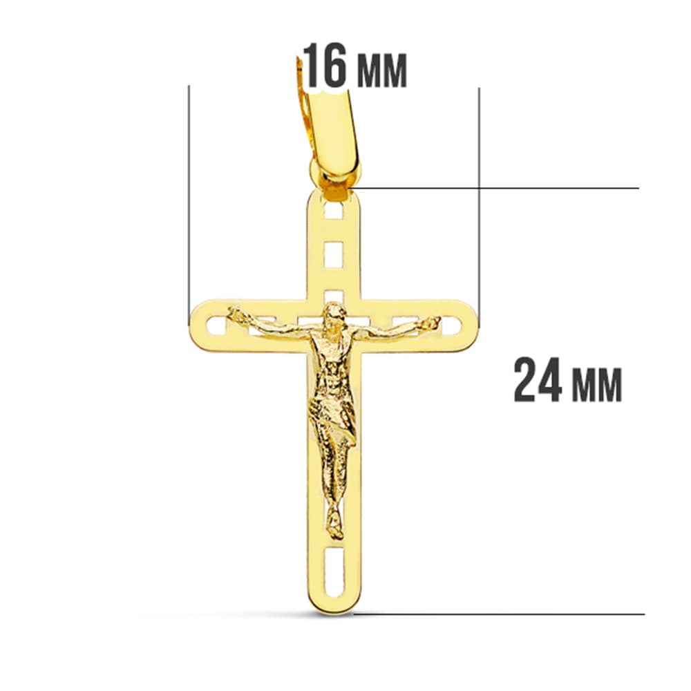 18K CRUZ ORO AMARILLO CON CRISTO CALADA 26X16 MM