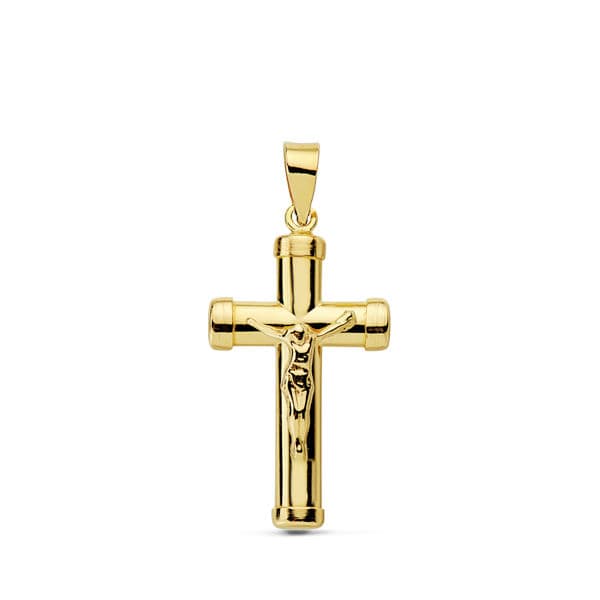 18K CRUZ ORO AMARILLO CON CRISTO PALO OVAL 24X13 MM