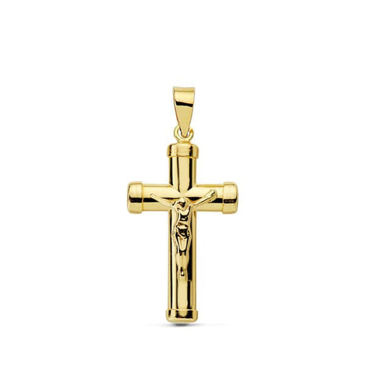 18K CRUZ ORO AMARILLO CON CRISTO PALO OVAL 24X13 MM