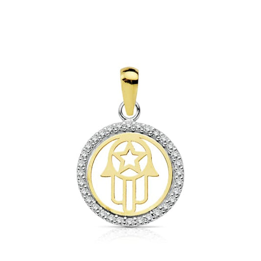 18K COLGANTE AMULETO ORO BICOLOR MANO DE FATIMA 13 MM