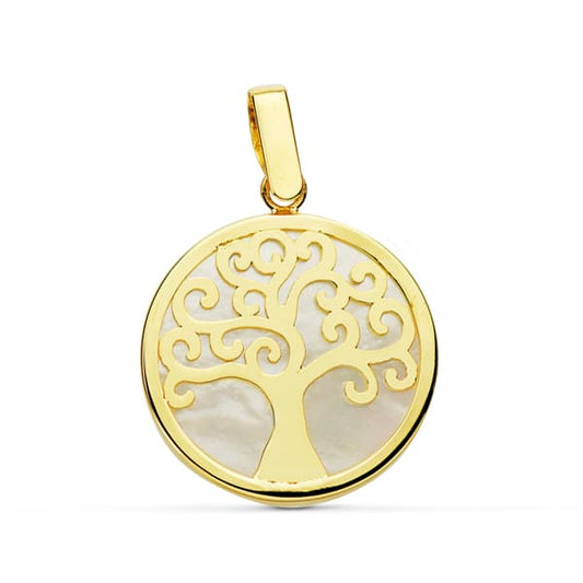 Colgante Nacar Arbol de la Vida 18 mm de oro amarillo 18K