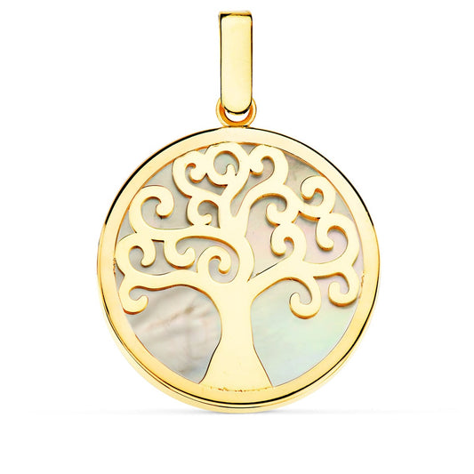Colgante Nacar Arbol de la Vida 20 mm de oro amarillo 18K