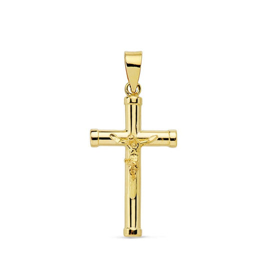 18K CRUZ ORO AMARILLO CON CRISTO TUBO 2.5 MM 21X13 MM