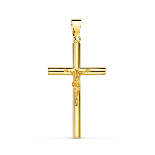 18K CRUZ ORO AMARILLO CON CRISTO HUECA TUBO 2.2 MM. 29X17 MM