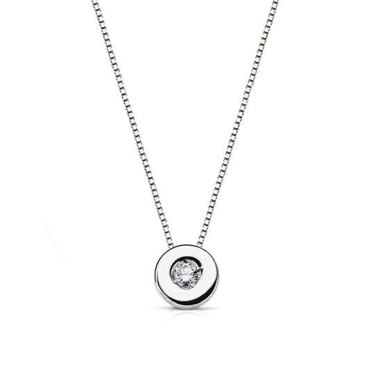18K GARGANTILLA ORO BLANCO CHATON 6 MM DIAMANTE NATURAL 0,050 QTS. H-SI CADENA 42CM