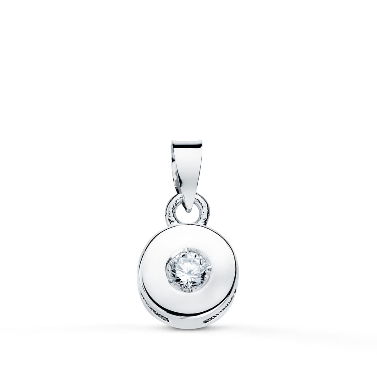 18K COLGANTE ORO BLANCO CHATON 5.5 MM DIAMANTE NATURAL TALLA BRILLANTE 0,050 QTS SI-H