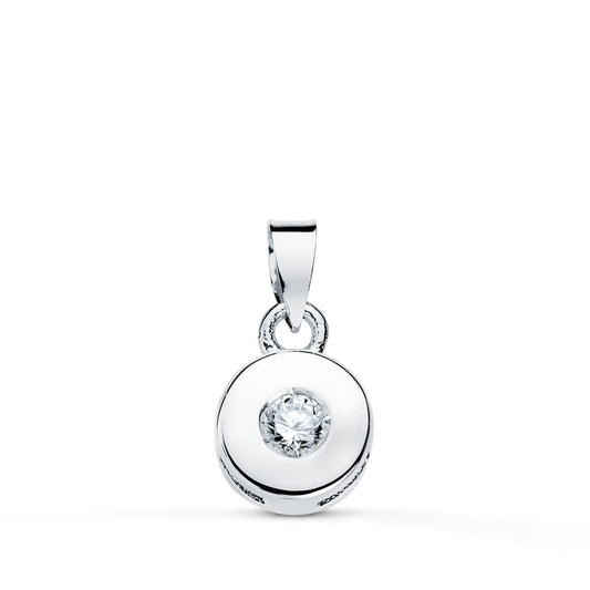18K COLGANTE ORO BLANCO CHATON 5.5 MM DIAMANTE NATURAL TALLA BRILLANTE 0,050 QTS SI-H