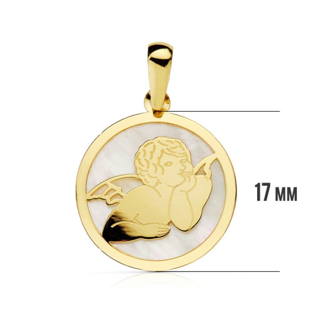 18K COLGANTE ORO AMARILLO REDONDO NACAR ANGEL 17 MM