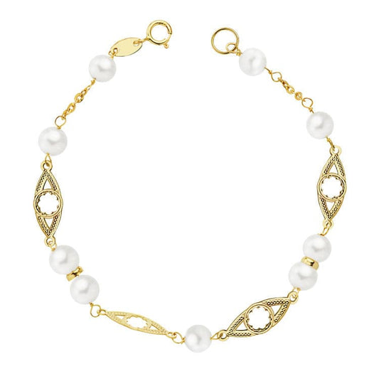 9K PULSERA COMUNION PERLA 5 MM 18CM