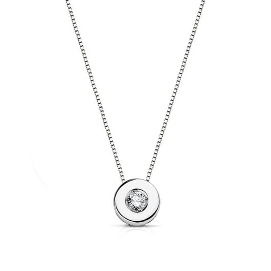 18K GARGANTILLA ORO BLANCO CHATON 6 MM DIAMANTE NATURAL 0,065 QTS. H-SI CADENA 42CM