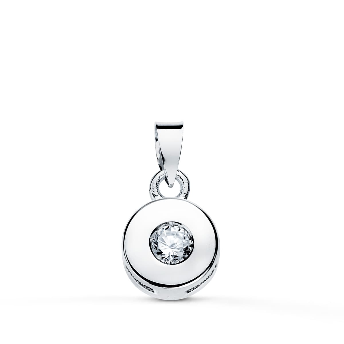 18K COLGANTE ORO BLANCO CHATON 6 MM DIAMANTE TALLA BRILLANTES 0,065 QTS SI-H