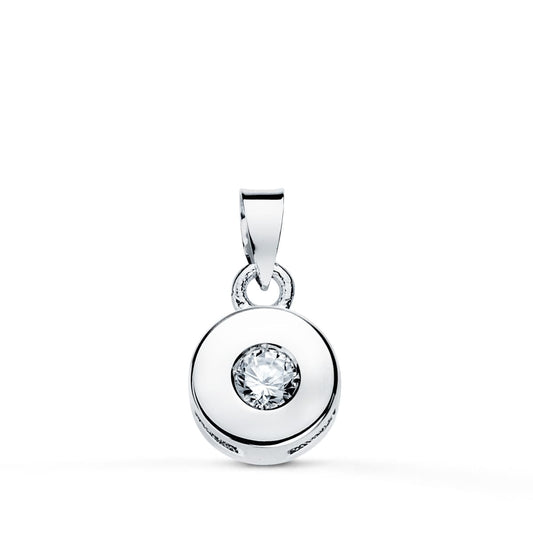 18K COLGANTE ORO BLANCO CHATON 6 MM DIAMANTE TALLA BRILLANTES 0,065 QTS SI-H