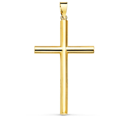 18K CRUZ ORO AMARILLO LISA TUBO HUECO 3 MM 35X22 MM