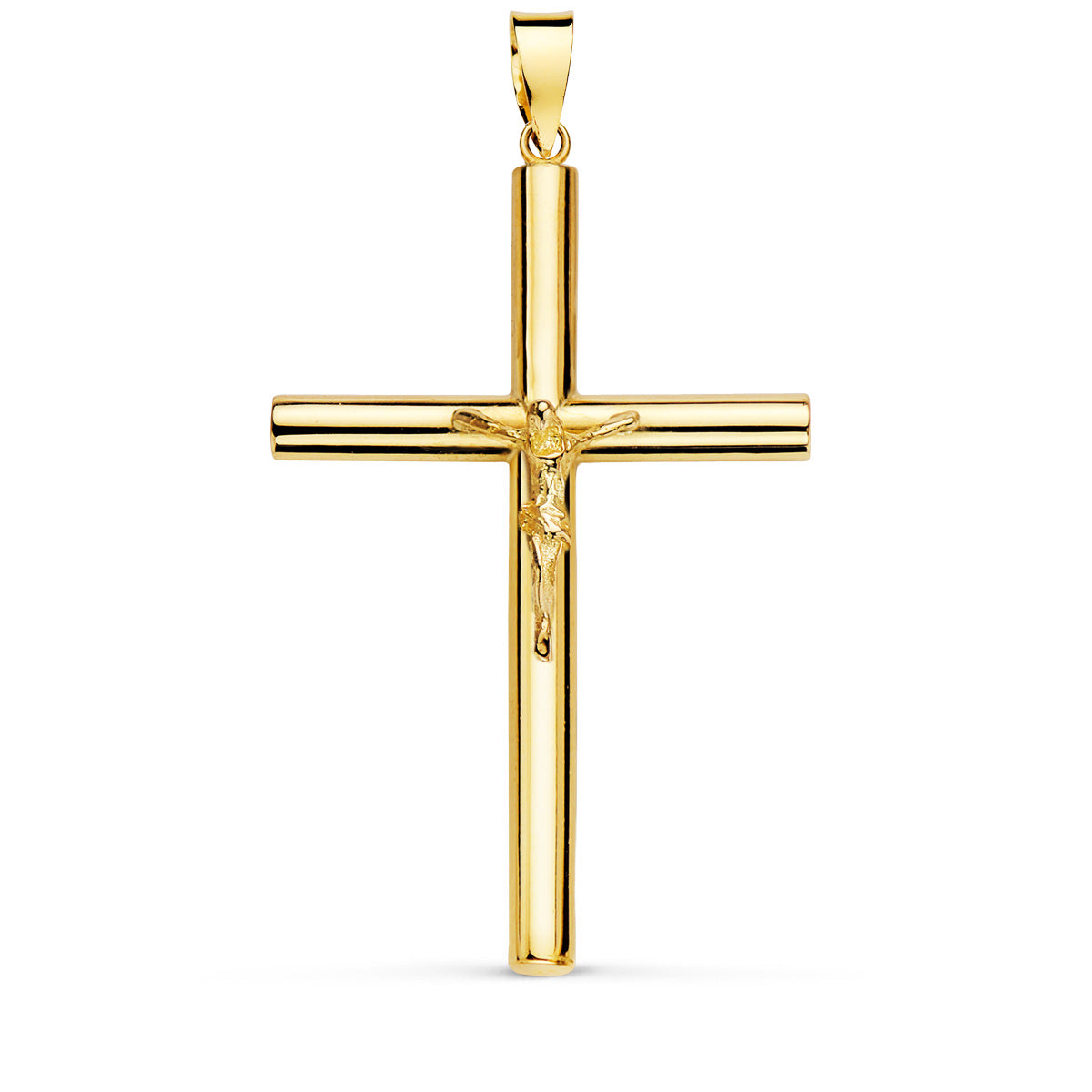 18K CRUZ ORO AMARILLO CON CRISTO TUBO HUECO. 35 X 23 X 3 MM